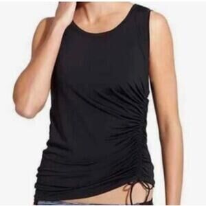 Athleta Black Rashguard Swim Top Sz XXS NEW Asymmetrical Ruching Scrunch Modest